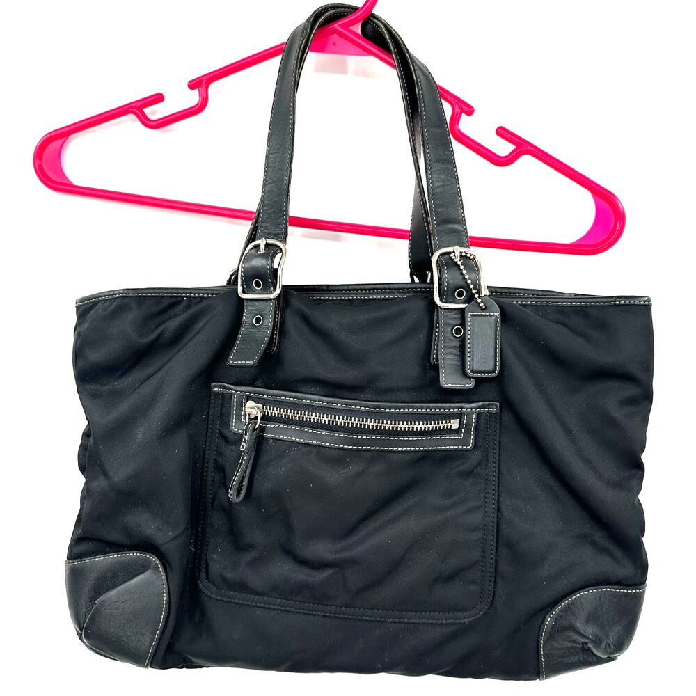 Coach Black Handbag Purse Shoulder Bag Tote Buckled Straps Worn Needs Love